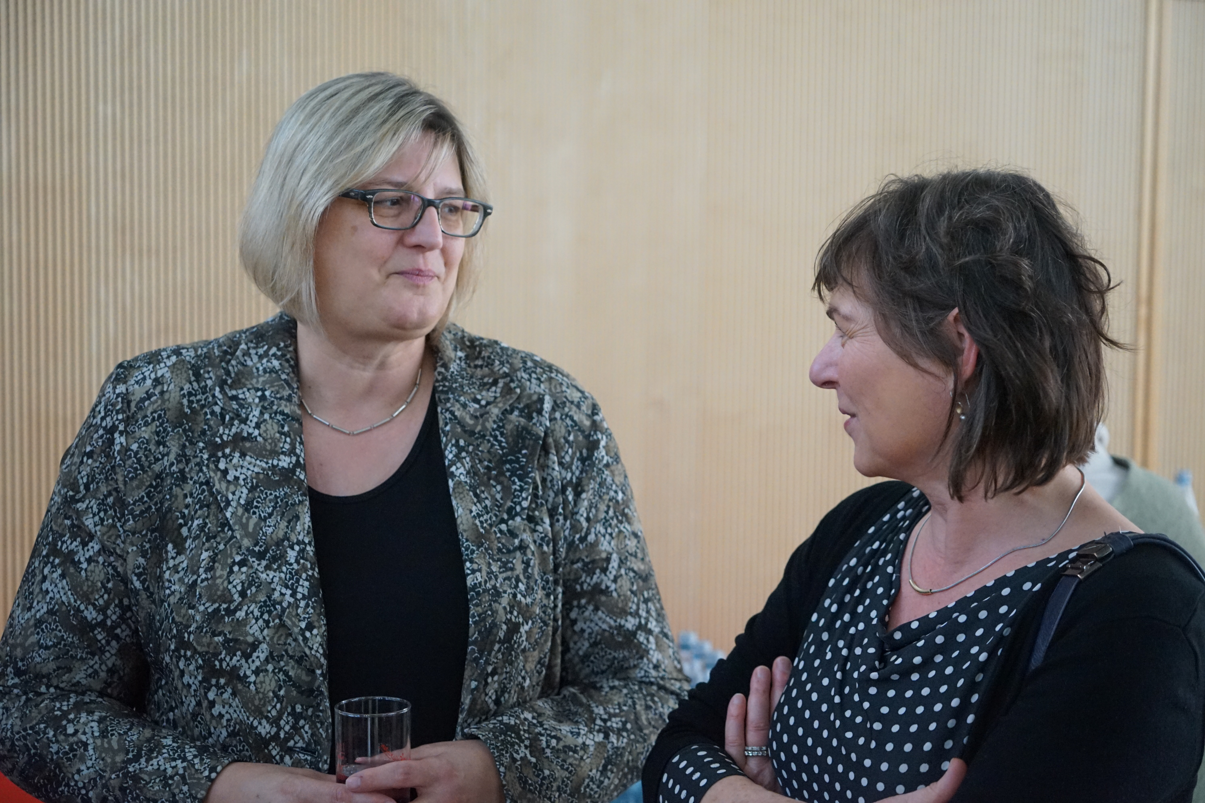 Staatssekretärin Dr. Sonja Optendrenk (li. )und Anne Janz im Gespräch  (© HMFG)